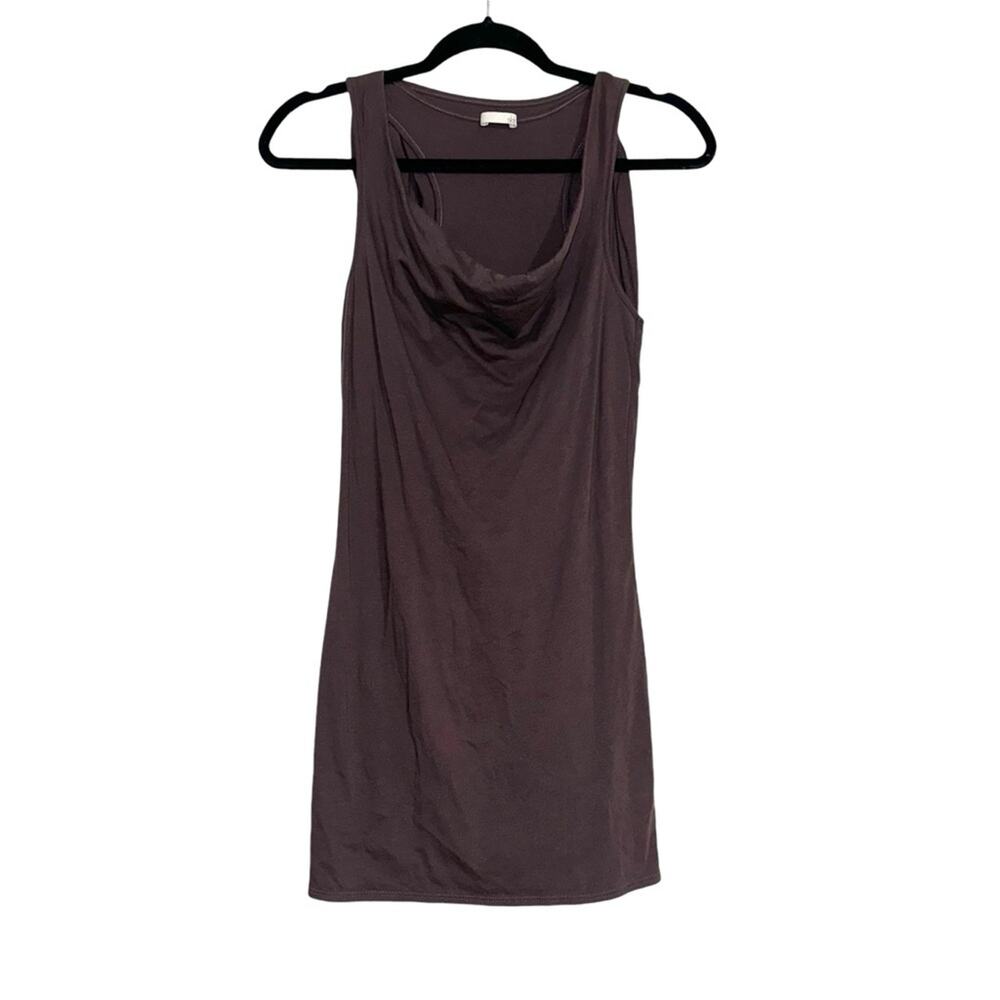 SKIN Brown Pima Cotton Cowl Neck Drape Sleeveless Mini Dress 1 SMALL